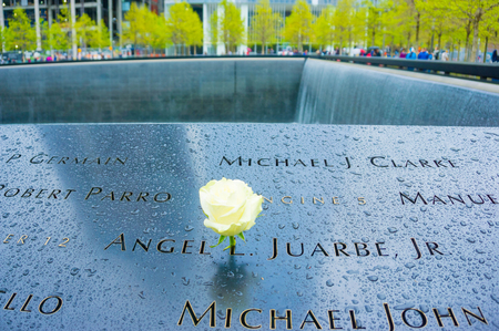 New York CITY, USA - May 01, 2016: Memorial at Ground Zero, Manhattan, commemorating the terrorist attack of September, 2001のeditorial素材