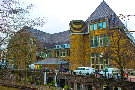 Utrecht, Netherlands - December 15, 2017: Street with historic houses in the center of Utrecht, Hollandのeditorial素材