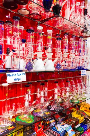 Amsterdam, Netherlands - December 14, 2017: The red water pipes in shop in Amsterdam city, Netherlandsのeditorial素材