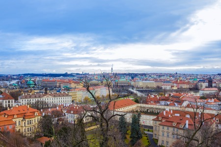 View from above to tiled roofs of old town, Prague, Czech republの写真素材