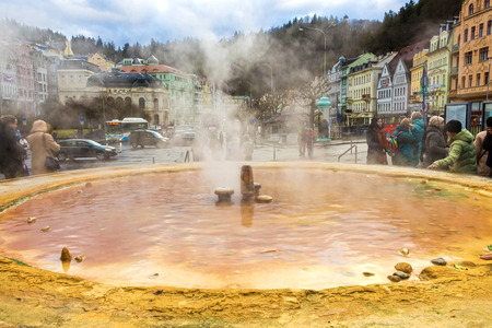 Karlovy Vary, Cszech Republic - January 01, 2018: Fountain with hot springsのeditorial素材