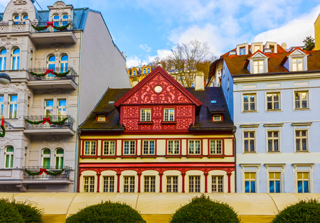 Building facades in Karlovy Vary, Czech Republicの写真素材