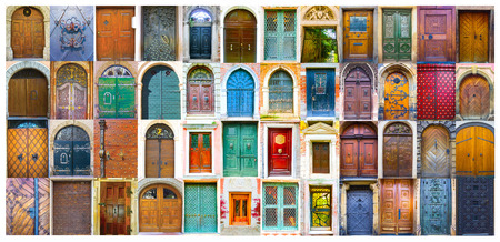 Collage of medieval front doorsの写真素材