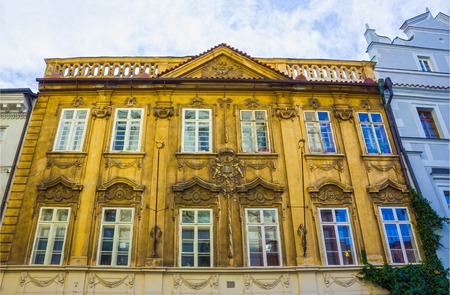 Prague, Czech Republic - December 31, 2017: The facade of old house and old architecture in old townのeditorial素材