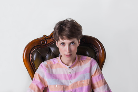 high fashion portrait of young elegant woman. Studio shotの写真素材