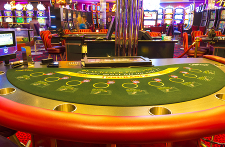 Cape Canaveral, USA - April 30, 2018: Slot machines in the casino on a cruise ship in the Caribbean Seaのeditorial素材