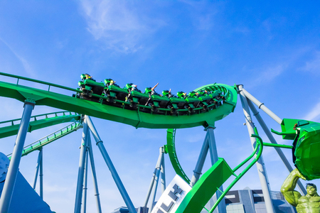 Orlando, Florida, USA - May 10, 2018: Incredible hulk coaster in Adventure Island of Universal Studios Orlando. Universal Studios Orlando is a theme parkのeditorial素材