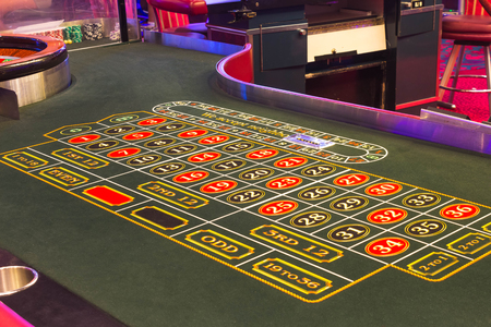 Cape Canaveral, USA - April 30, 2018: Slot machines in the casino on a cruise ship in the Caribbean Seaのeditorial素材