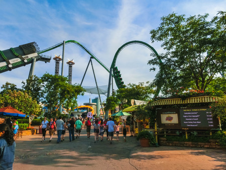 Orlando, Florida, USA - May 10, 2018: Incredible hulk coaster in Adventure Island of Universal Studios Orlando. Universal Studios Orlando is a theme parkのeditorial素材