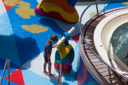 Cape Canaveral, USA - April 29, 2018: The upper deck with childrens swimming pools at cruise liner or ship Oasis of the Seas by Royal Caribbeanのeditorial素材