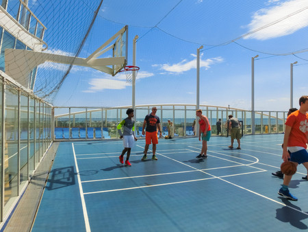 Cape Canaveral, USA - April 29, 2018: The upper deck with mini basketball court at cruise liner or ship Oasis of the Seasのeditorial素材