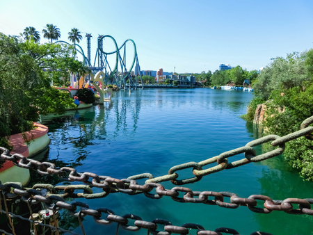 Orlando, Florida, USA - May 10, 2018: Incredible hulk coaster in Adventure Island of Universal Studios Orlando. Universal Studios Orlando is a theme park resort in Orlando, Florida.のeditorial素材