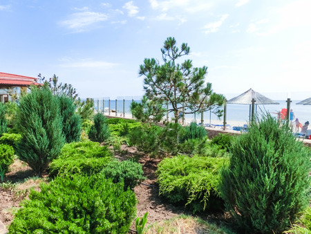 Berdyansk, Ukraine June 30, 2018: The Sun Resort Hotel at sea of Azov beachのeditorial素材