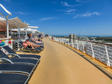 Cape Canaveral, USA - April 29, 2018: The upper deck at cruise liner or ship Oasis of the Seas by Royal Caribbeanのeditorial素材