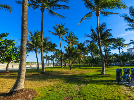 Miami Beach in Florida with luxury apartments and waterwayの写真素材