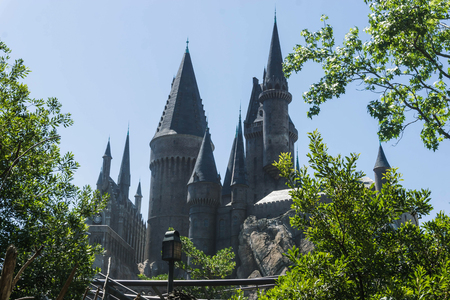Orlando, Florida, USA - May 09, 2018: The Hogwarts Castle at The Wizarding World Of Harry Potter in Adventure Island of Universal Studios Orlando.のeditorial素材