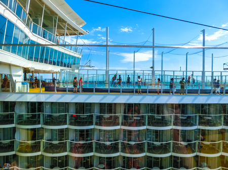 Cape Canaveral, USA - April 29, 2018: The upper deck with mini basketball court at cruise liner or ship Oasis of the Seasのeditorial素材