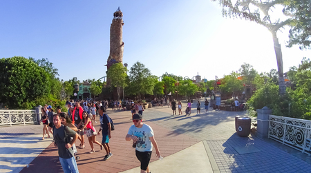 Orlando, Florida - May 09, 2018: Universal studios city walk. Lighthouse, entrance to Islands of Adventure at Orlandoのeditorial素材