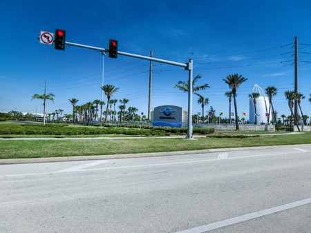 Cape Canaveral, USA - April 29, 2018: Exploration Tower is located at the Port of Canaveral and features fun exhibits and an observation deck overlooking the port at Cape Canaveral, USA on April 29, 2018のeditorial素材