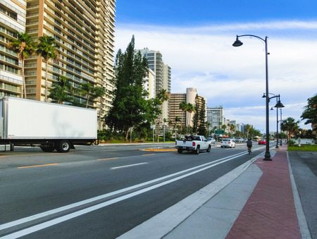 Ft.Lauderdale, USA - May 12, 2018: The North Ocean Boulevard in Ft.Lauderdale with palm trees on May 12, 2018のeditorial素材