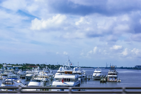 Yachts at West Palm Beach, Florida. The view from bridgeの写真素材