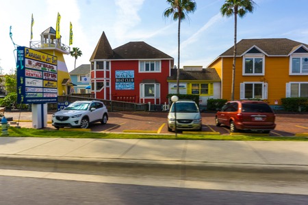 Siesta Key, USA - May 11, 2018: Typical Southwest Florida home in the countryside with palm trees, tropical plants and flowers at Siesta Key, USA on May 11, 2018のeditorial素材