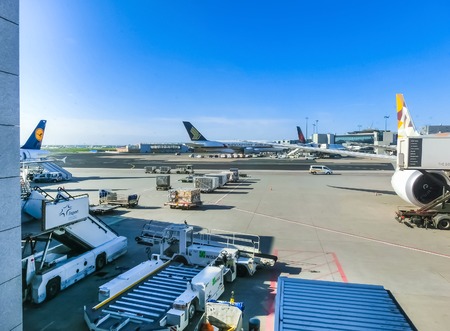 Frankfurt, Germany - April 28, 2018: Aircraft at the Frankfurt International Airport at Frankfurt, Germany on April 28, 2018のeditorial素材