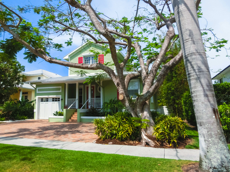 Naples, USA - May 8, 2018: Beautiful house at the beach of Naples, Florida USA on May 8, 2018のeditorial素材