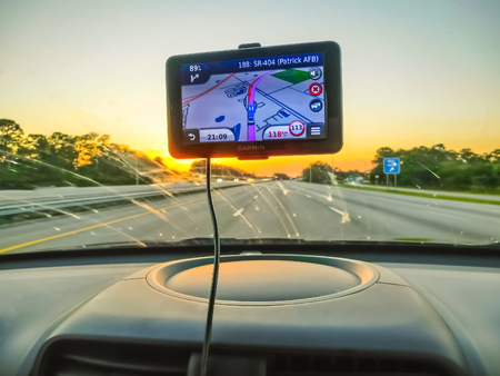 Miami, USA - April 29, 2018: The Navigation system in the car at Miami, USA on April 29, 2018