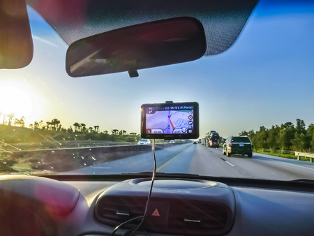 Miami, USA - April 29, 2018: The Navigation system in the car at Miami, USA on April 29, 2018