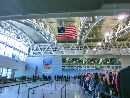 Miami, USA - April 28, 2018: Travelers inside Miami International Airport at Miami, USA on April 28,...