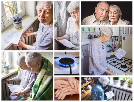 Grandmother calculating gas and electricity bills.の写真素材