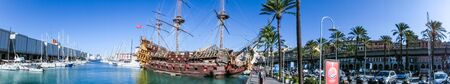 GENOA, ITALY - September 11, 2019: Galeone Neptune pirate ship in Genoa Porto Antico, Italy.のeditorial素材