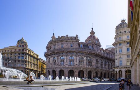 GENOA, ITALY - September 11, 2019: Piazza Raffaele De Ferrari square with fountain