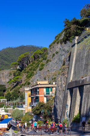 Monterosso, Italy - September 14, 2019: Panorama of Monterosso al Mare Beach, in summer seasonのeditorial素材