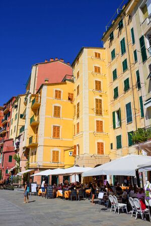 Camogli, Italy - September 15, 2019: People resting at beach at Camogli on sunny summer dayのeditorial素材