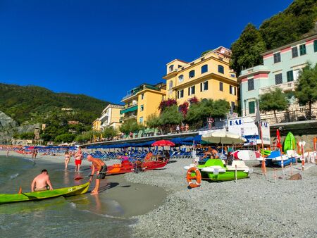 Monterosso, Italy - September 14, 2019: Panorama of Monterosso al Mare Beach, in summer seasonのeditorial素材