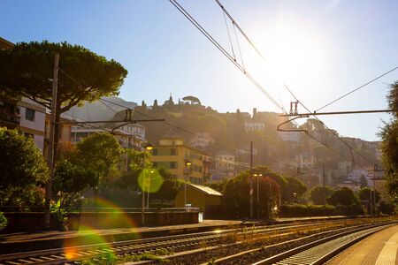 Small train station at Santa Margherita-Ligure town, Italyの写真素材