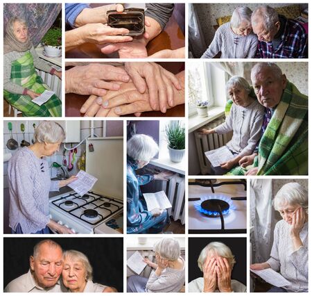 Grandmother calculating gas and electricity bills.の写真素材