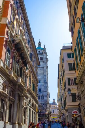Genoa, Liguria, Italy - September 11, 2019:-people in the central street in the city centerのeditorial素材