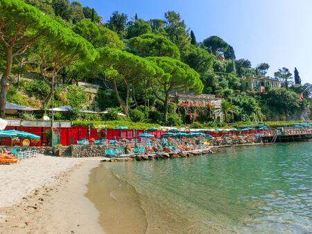 Portofino, Italy - September 16, 2019: beach known as paraggi near portofino in genoaのeditorial素材