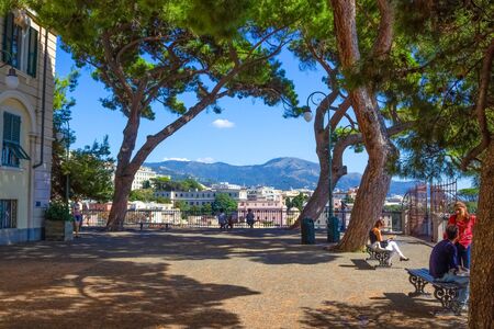 Genoa, Liguria, Italy - September 11, 2019: View of Genoa at the arrival of the lift Castelletto Levante, Liguria, Italyのeditorial素材