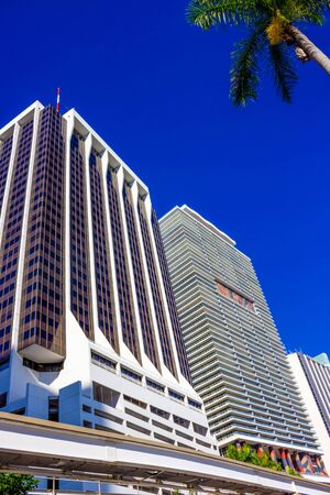 Miami, USA - November 30, 2019: Downtown Miami cityscape view with condos and office buildings.のeditorial素材