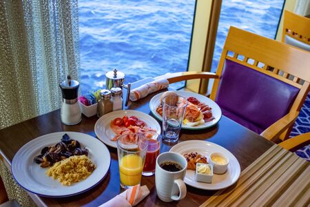 Dining Room Buffet aboard the luxury abstract cruise shipの写真素材