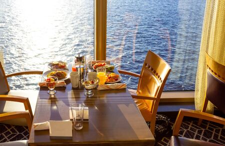 Dining Room Buffet aboard the luxury abstract cruise shipの写真素材