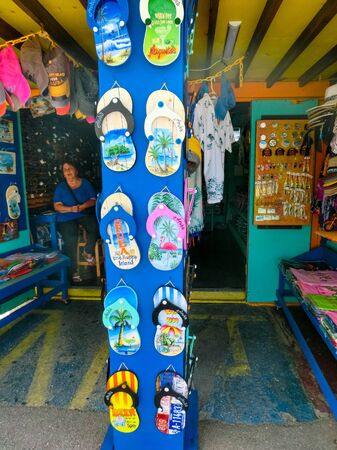 Oranjestad, Aruba - January 8, 2018: The local souvenirs in a street market of Oranjestad.のeditorial素材