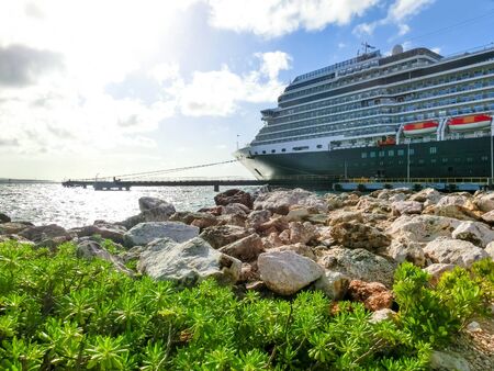 Cruise ship moored in Punda district in Willemstad, Curacao,の写真素材