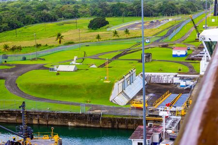 View of Panama Canal from cruise ship at Panamaの写真素材