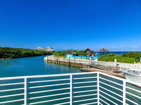 The view of beach on Half Moon Cay island at Bahamasの写真素材