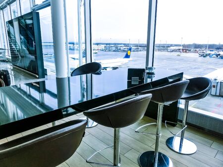 Munich, Germany - December 12, 2019: Attractive cafe at the international airport of Munich at...